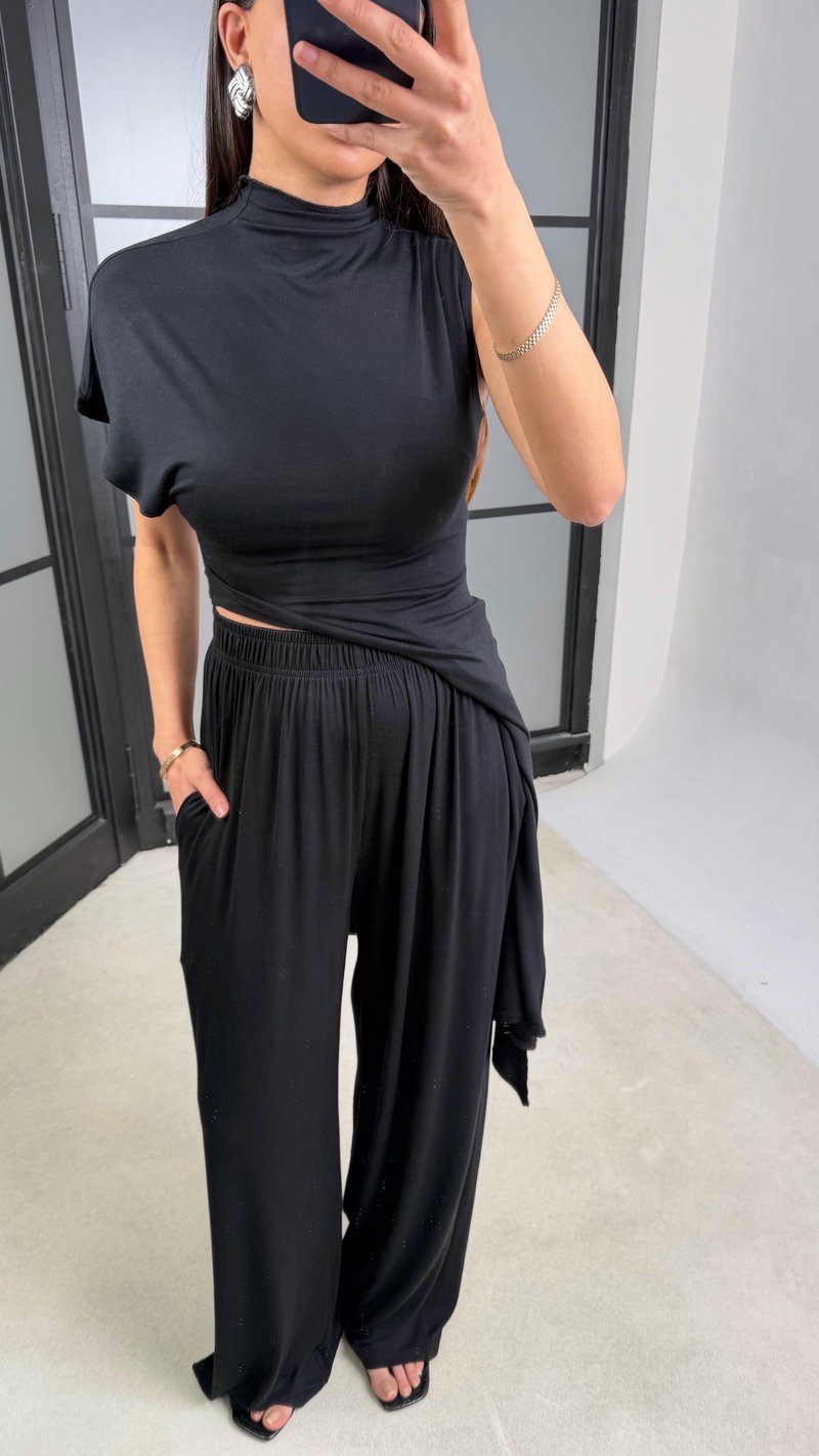 Siyah ZR Model Beli Lastikli Kaşmir Dokulu Pantolon GAUS-01356 GAUS-01355