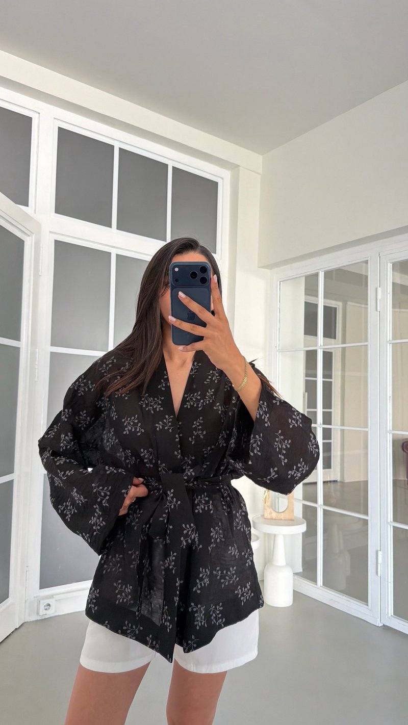 Siyah Desenli Kimono GAUS-01788