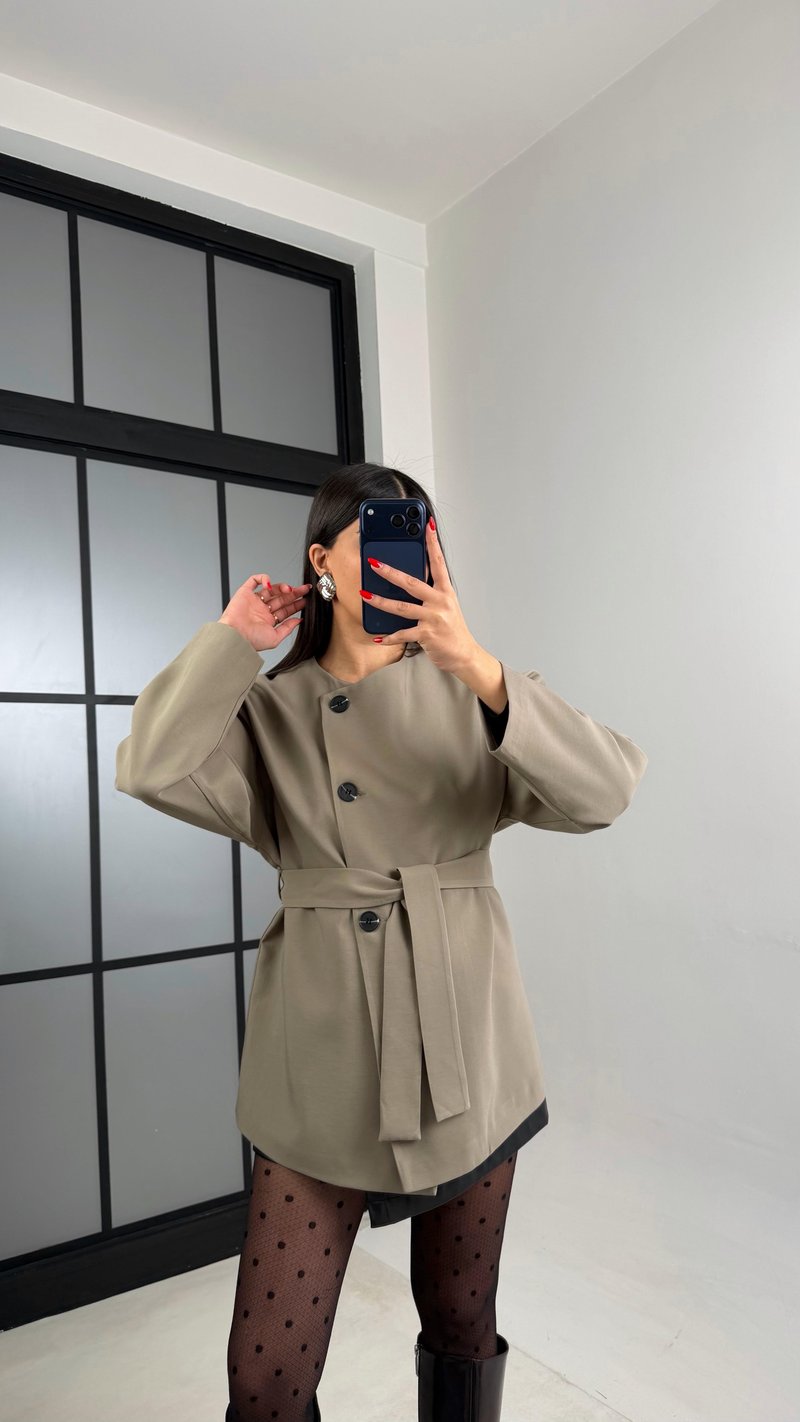 Haki Astarlı Kemerli Muadil Ceket GAUS-00990