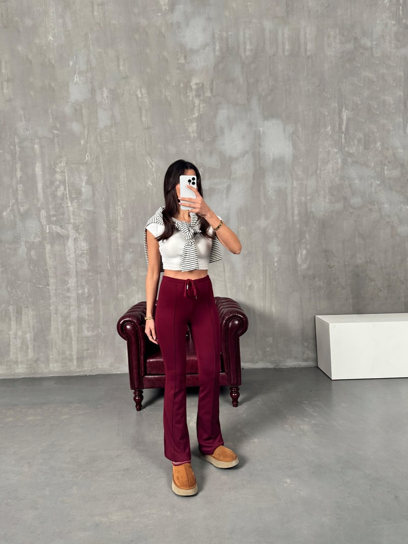 Lefko Bordo ZR Model Çımalı İspanyol Paça Pantolon