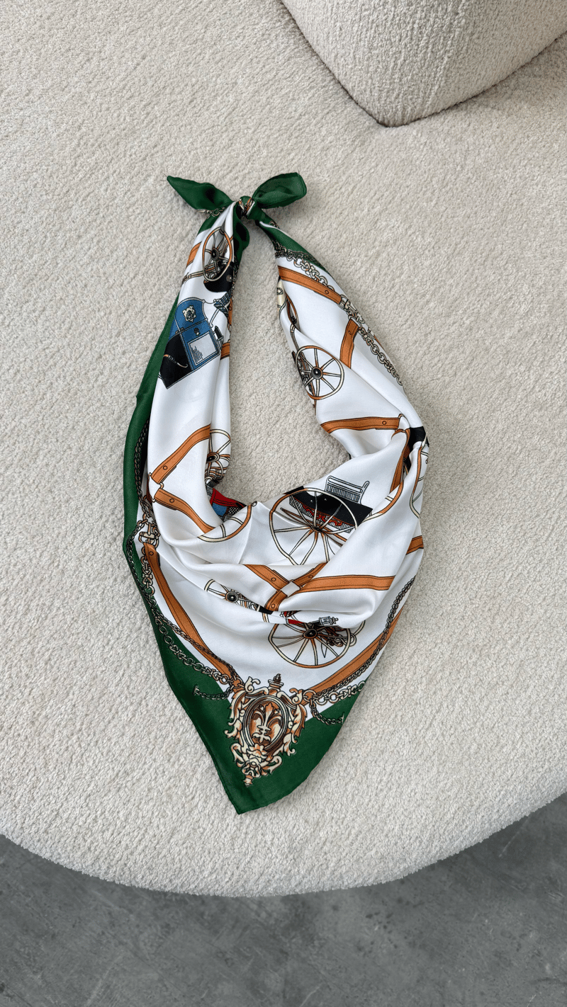 Yeşil At Arabası Desenli Fular GAUS-00337