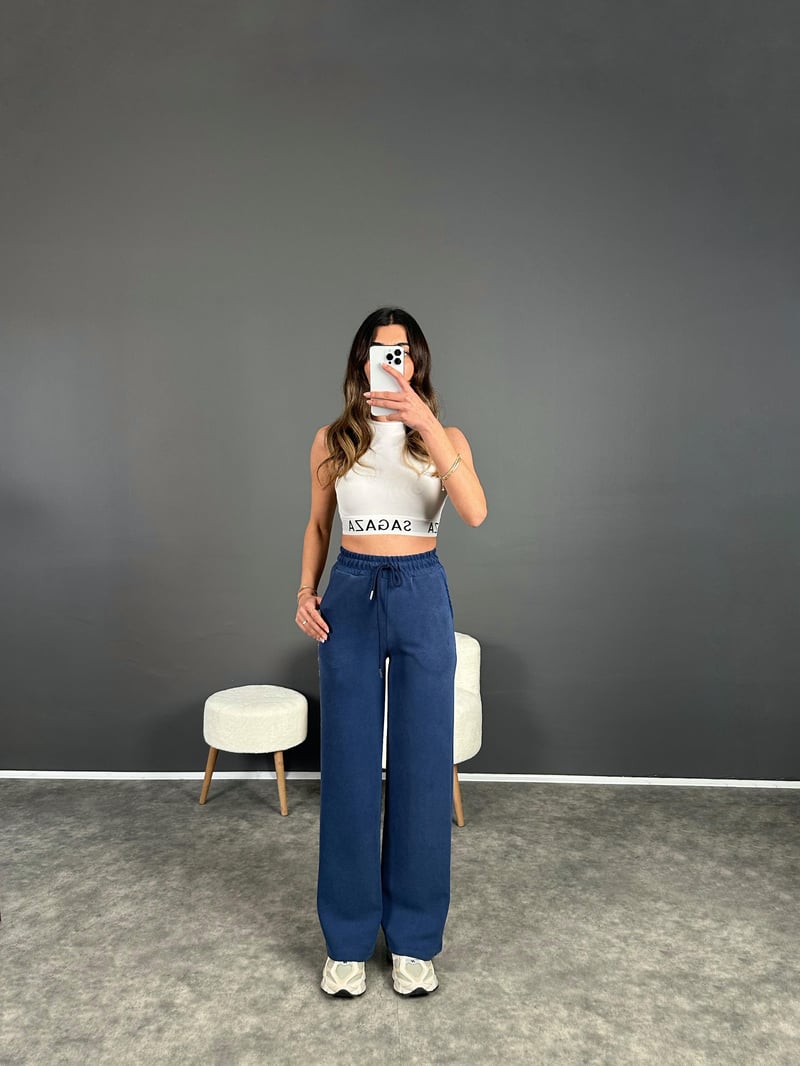 Oys Navy Blue Modal Palazzo Trousers