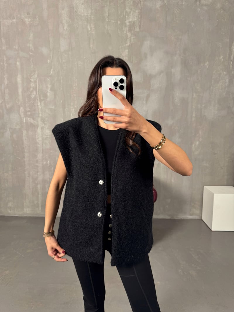 Ares Siyah Vatkalı Kırçıllı Astarlı Yelek