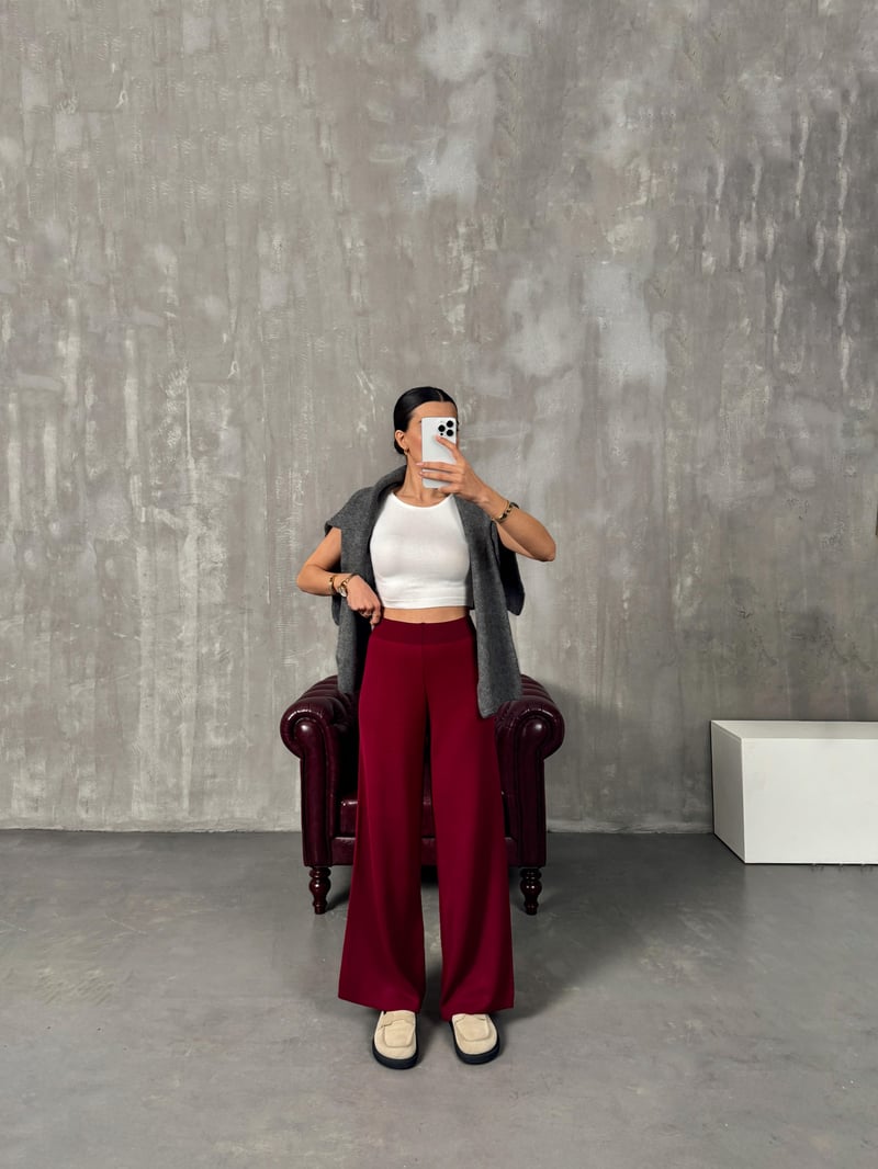 Jeny Bordo Triko Pantolon