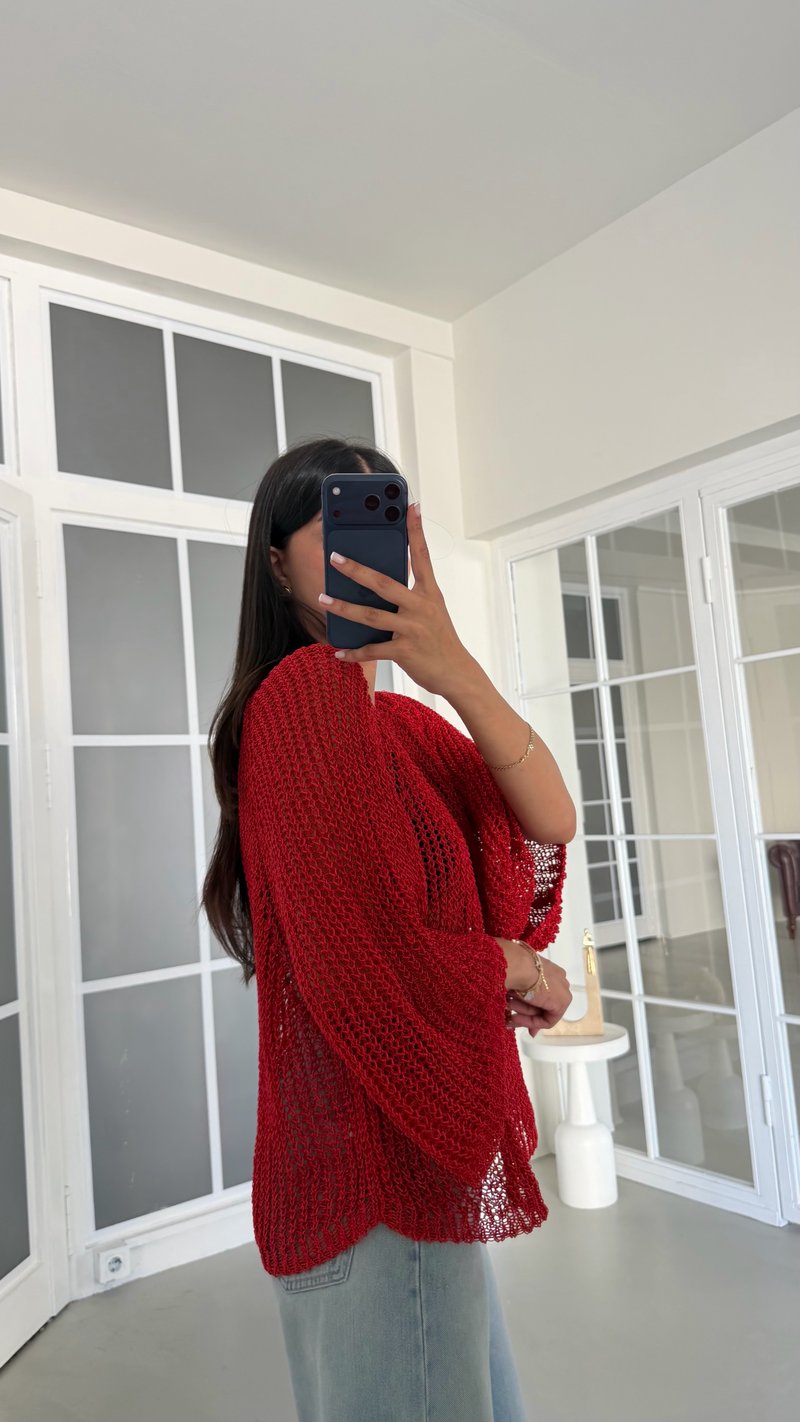 Kırmızı Ajurlu Triko Bluz GAUS-02064