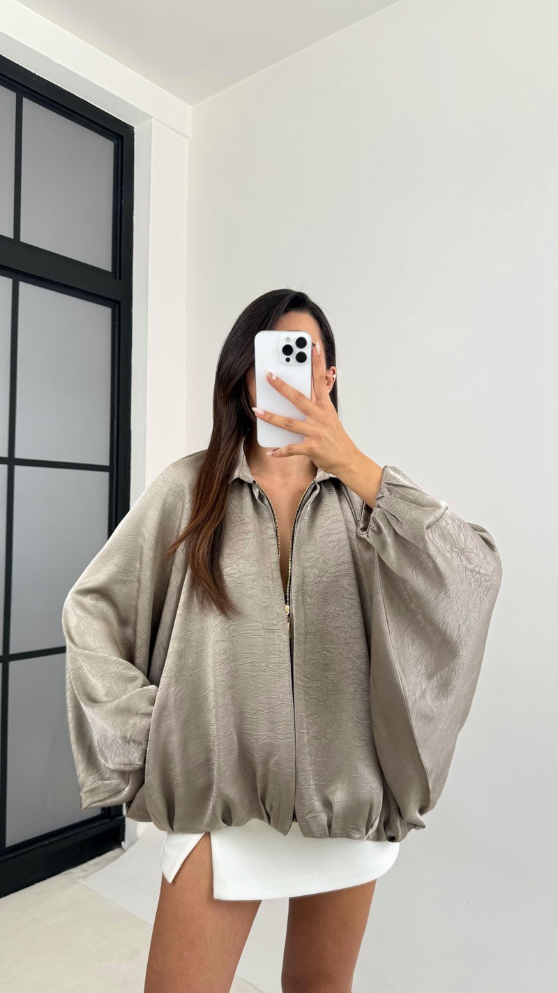 Yeşil Saten Bomber Ceket GAUS-00118