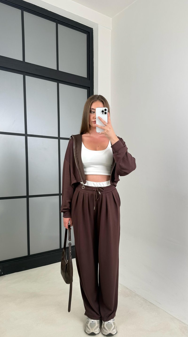 Acı Kahve Atlet Hırka Beli Lastikli Pantolon 3lü Modal Takım GAUS-00645