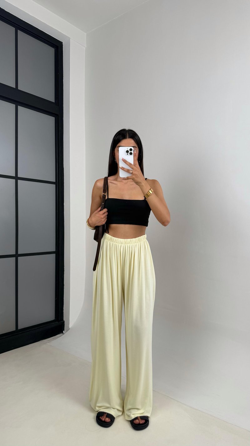 Sarı Beli Lastikli Modal Kumaş Pantolon Gaus00668