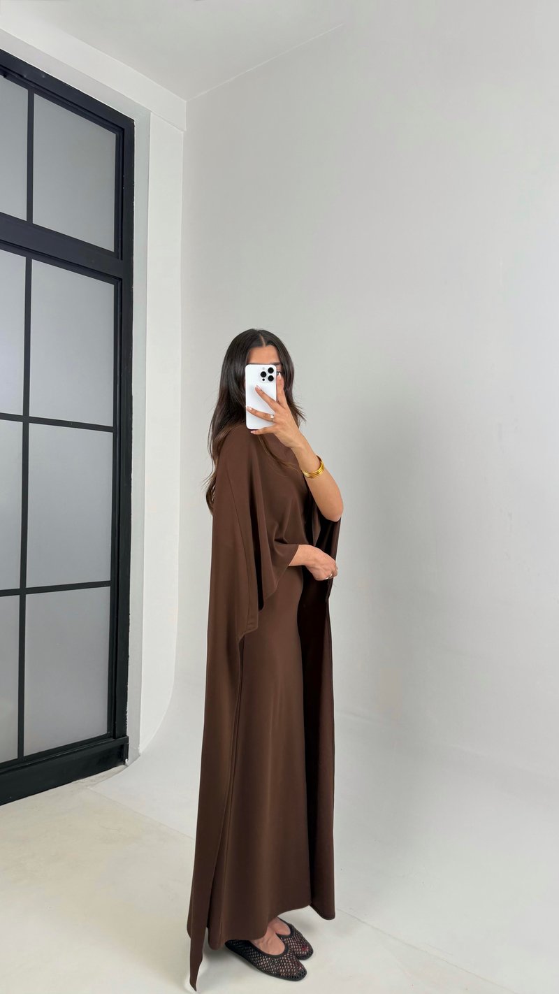 Acı Kahve Pelerinli Elbise Modal Premium Takım Gaus00625