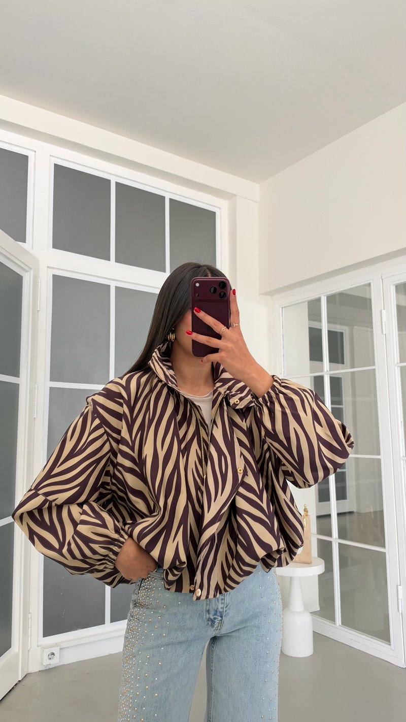 Kahve Zebra Desenli Astarlı Ceket GAUS-02240