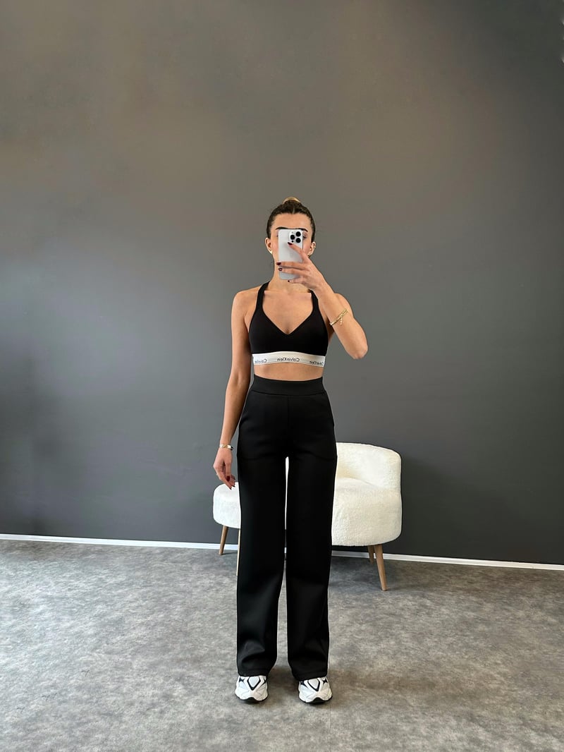 Sofy Siyah Model Scuba Palazzo Pantolon 