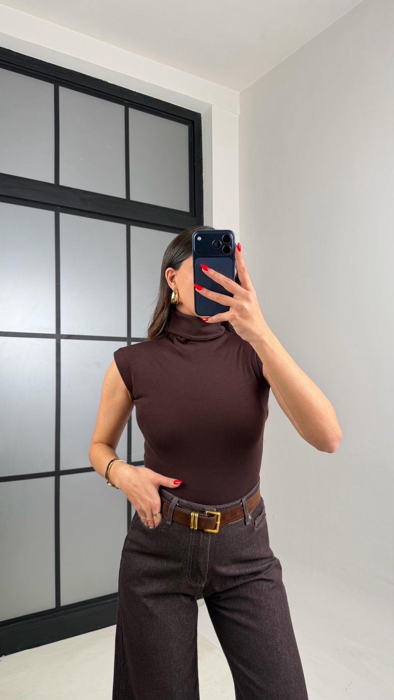 Acı Kahve Balıkçı Yaka Sıfır Kol ZR Model Bodysuit GAUS-00942