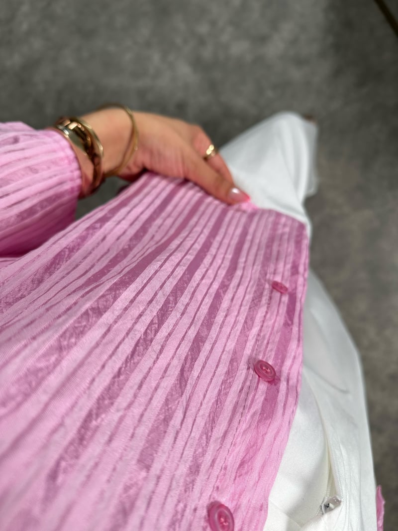 Foam Premium Pembe Çizgili Oversize Gömlek
