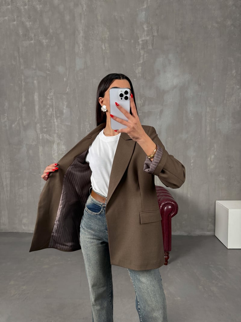 Vena Kahve Astarlı Vatkalı Blazer Ceket