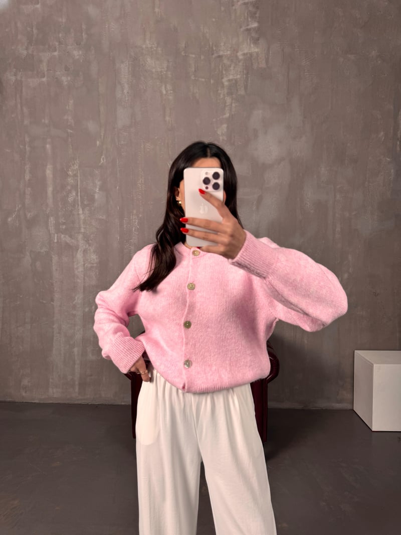 Toms Pembe Düğmeli Yumoş Hırka