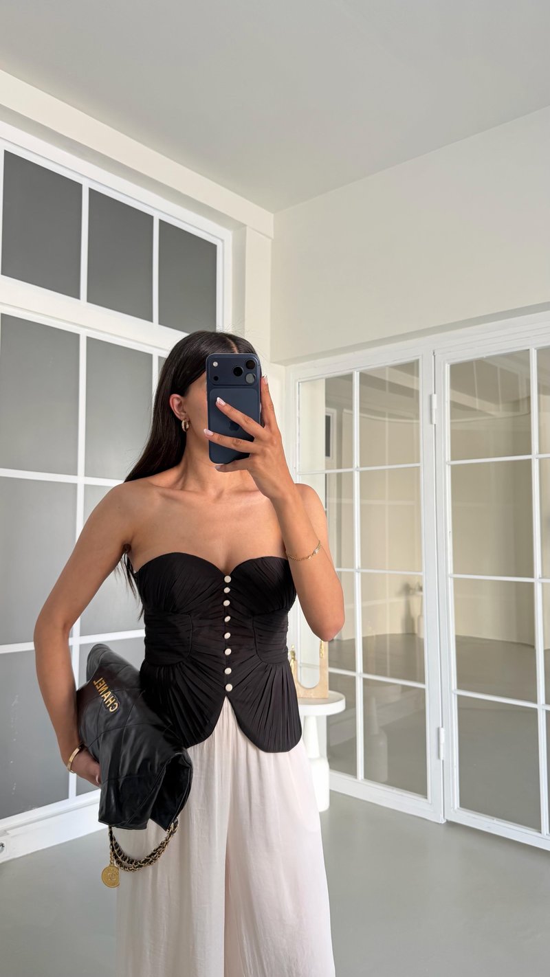 Siyah Pileli Düğme Detaylı Tasarım Korse GAUS-01621