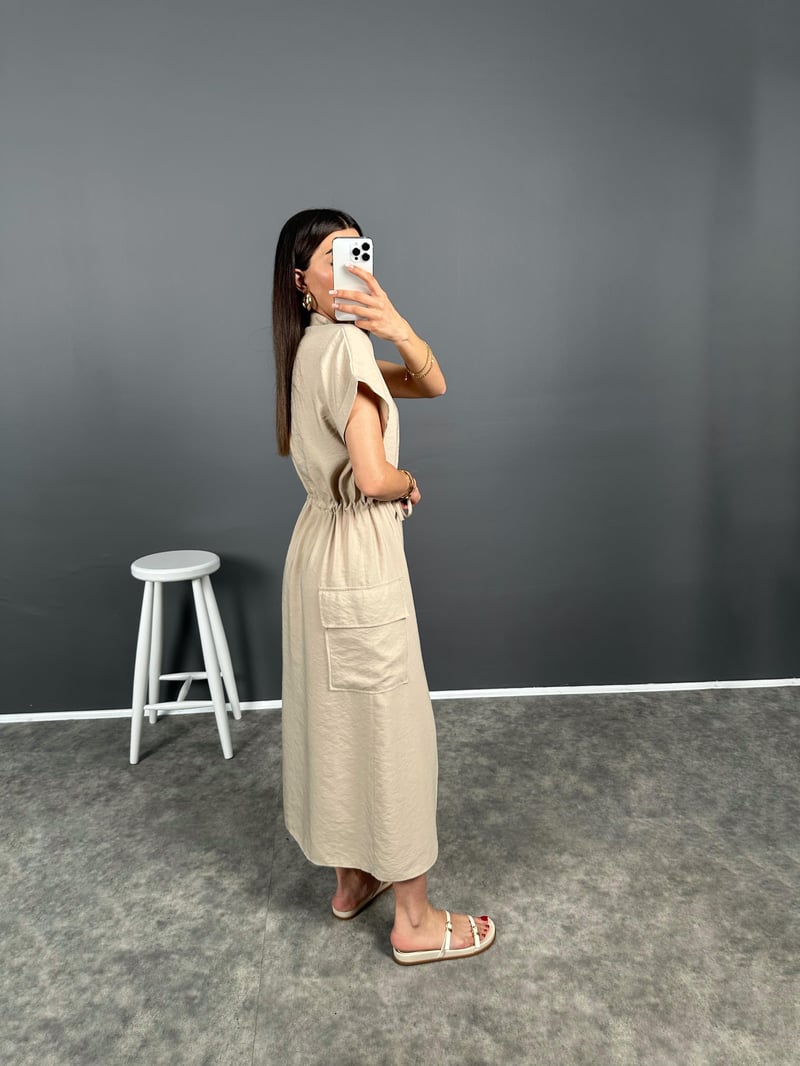 Corinna Taş İthal Kumaş Önü Yırtmaçlı Elbise