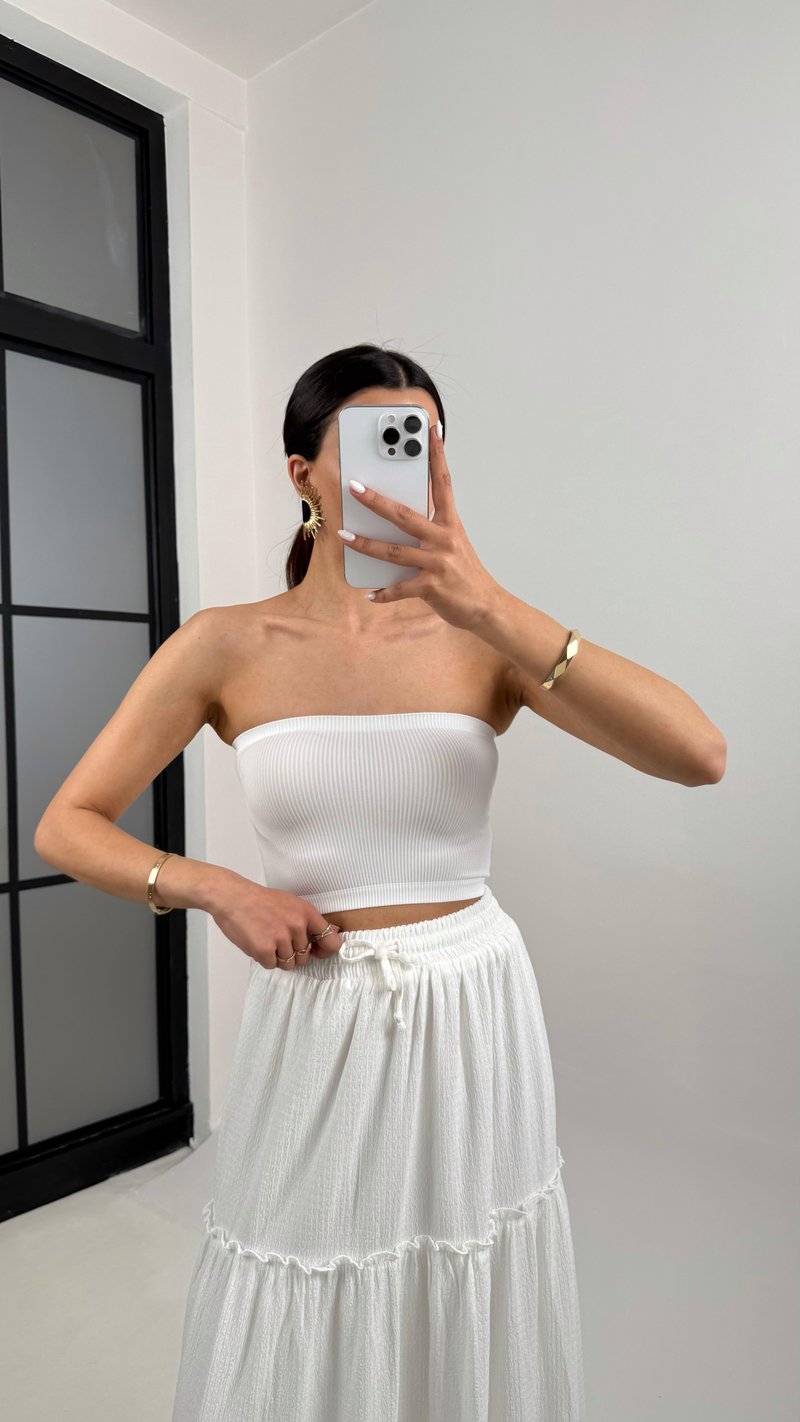 Beyaz Starplez Basic Crop Gaus00350