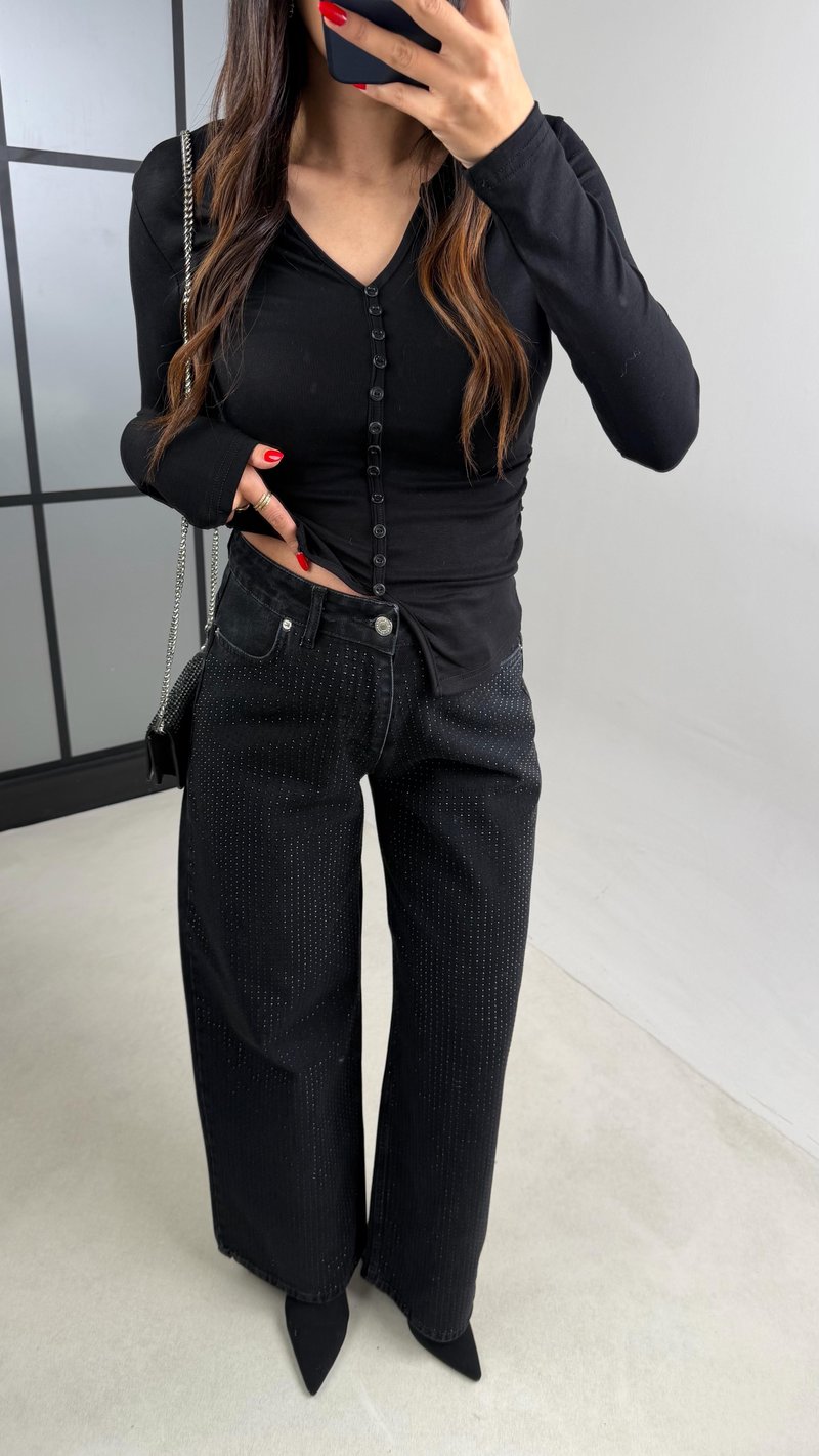 Füme Taş İşlemeli Muadil Premium Jean GAUS-00966