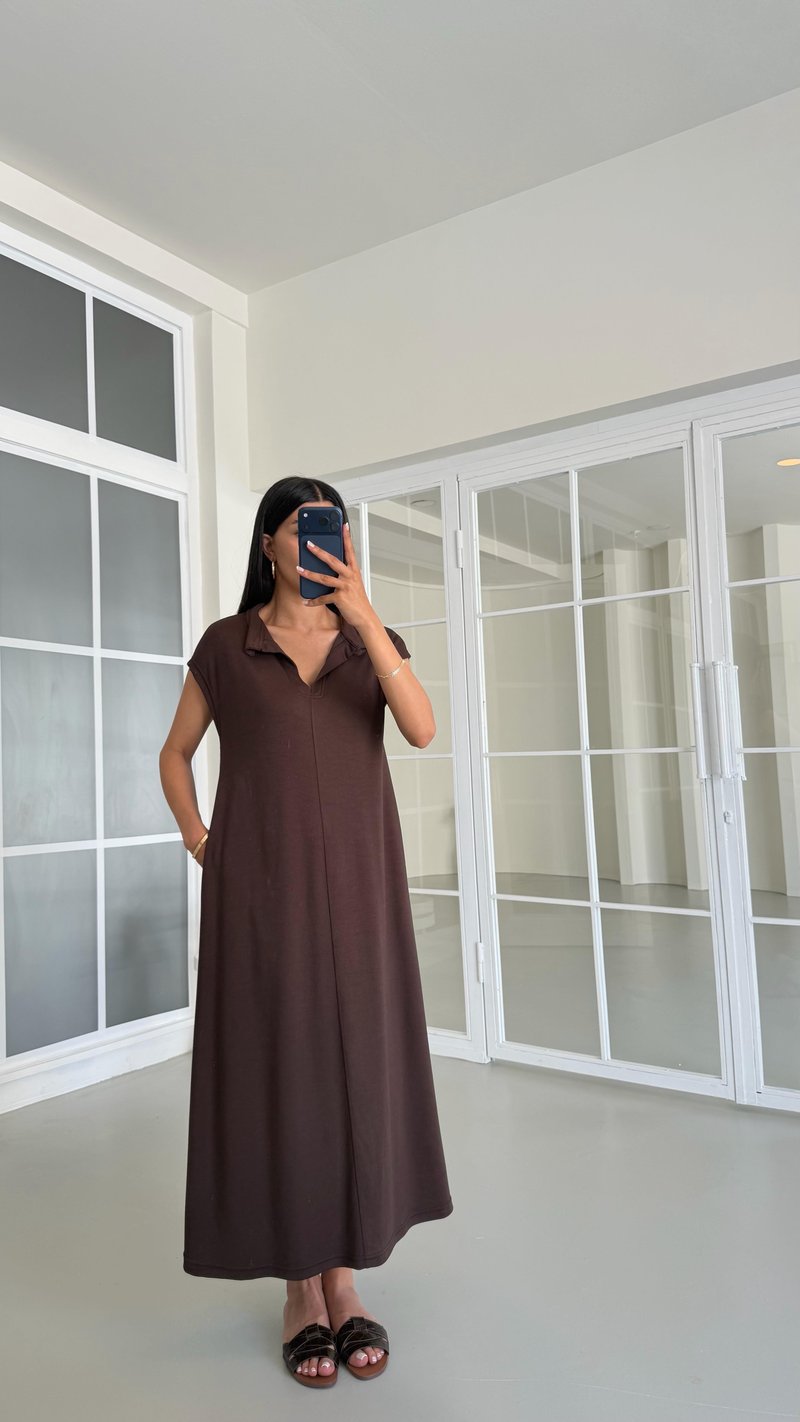 Acı Kahve Polo Yaka Basic Modal Elbise GAUS-01542