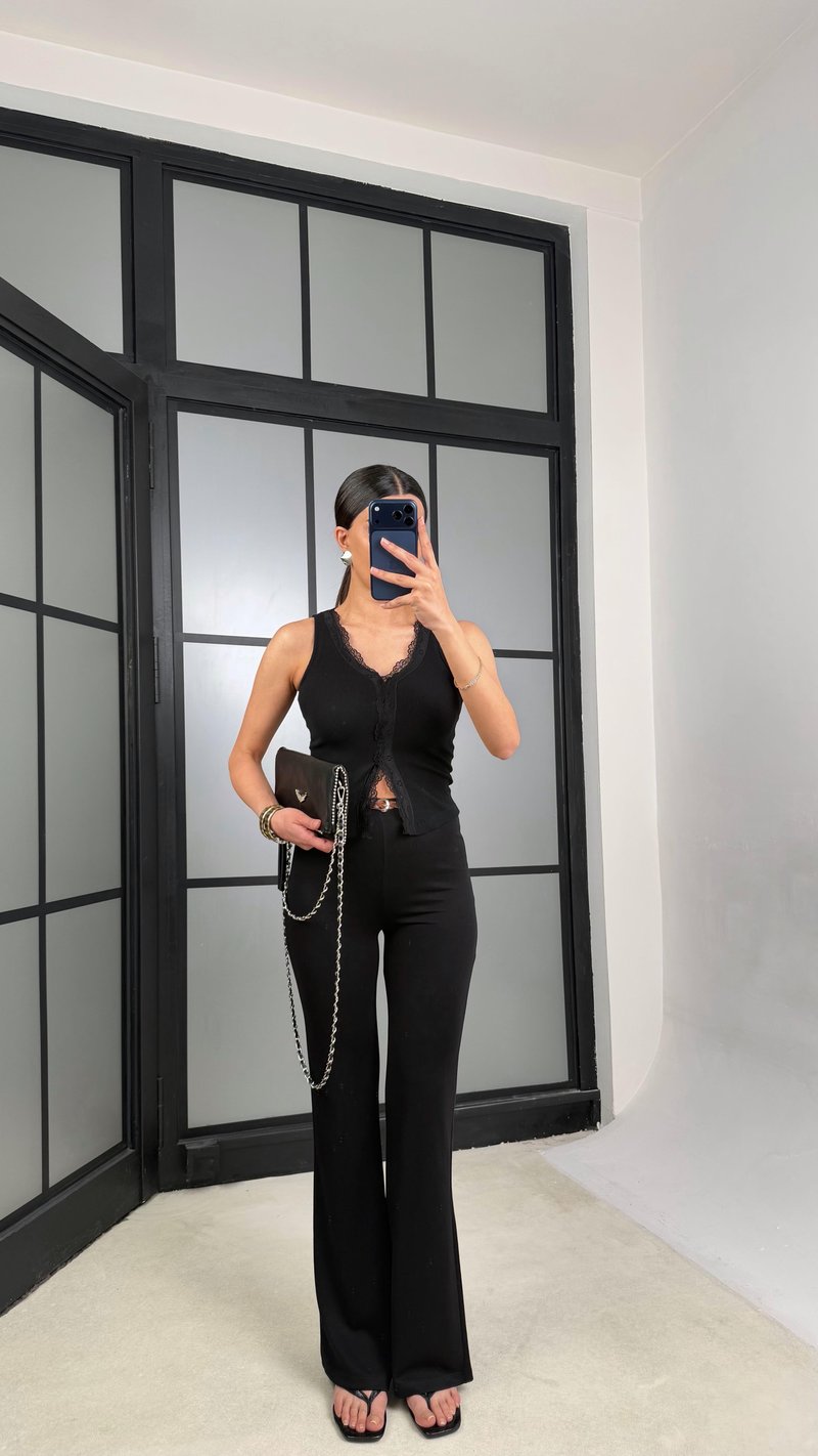 Siyah Örgü Kemerli Pantolon GAUS-01361
