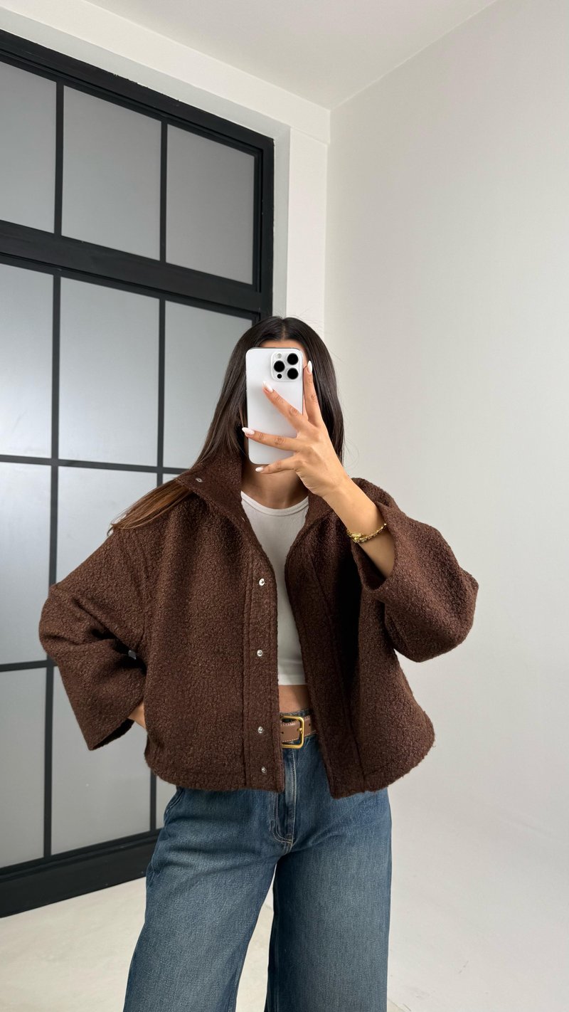 Kahve Cute MD Model Buklet Çıtçıt Düğmeli Ceket GAUS-00521