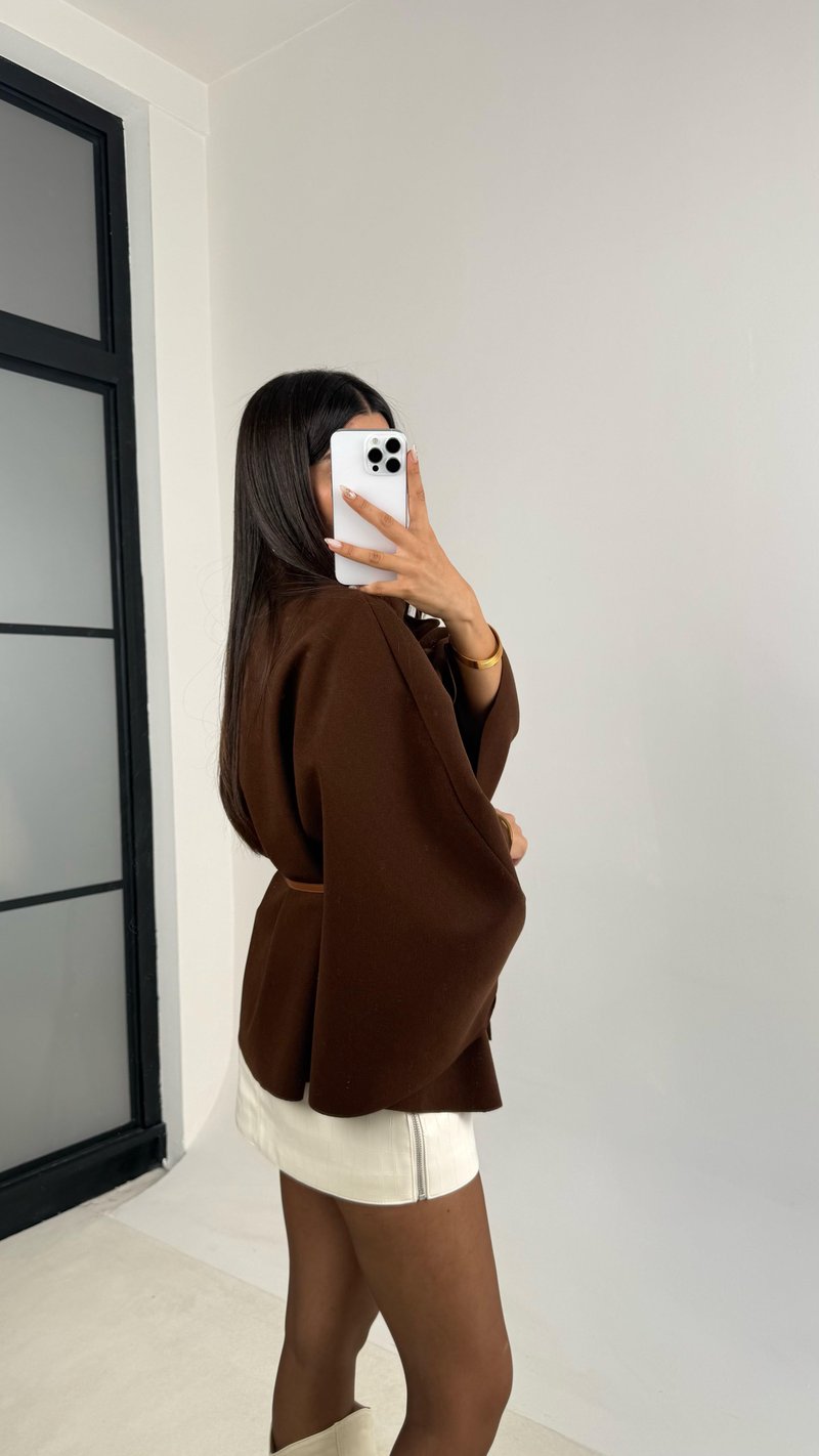 Acı Kahve Gina ZR Model Kemerli Kaşe Panço GAUS-0091