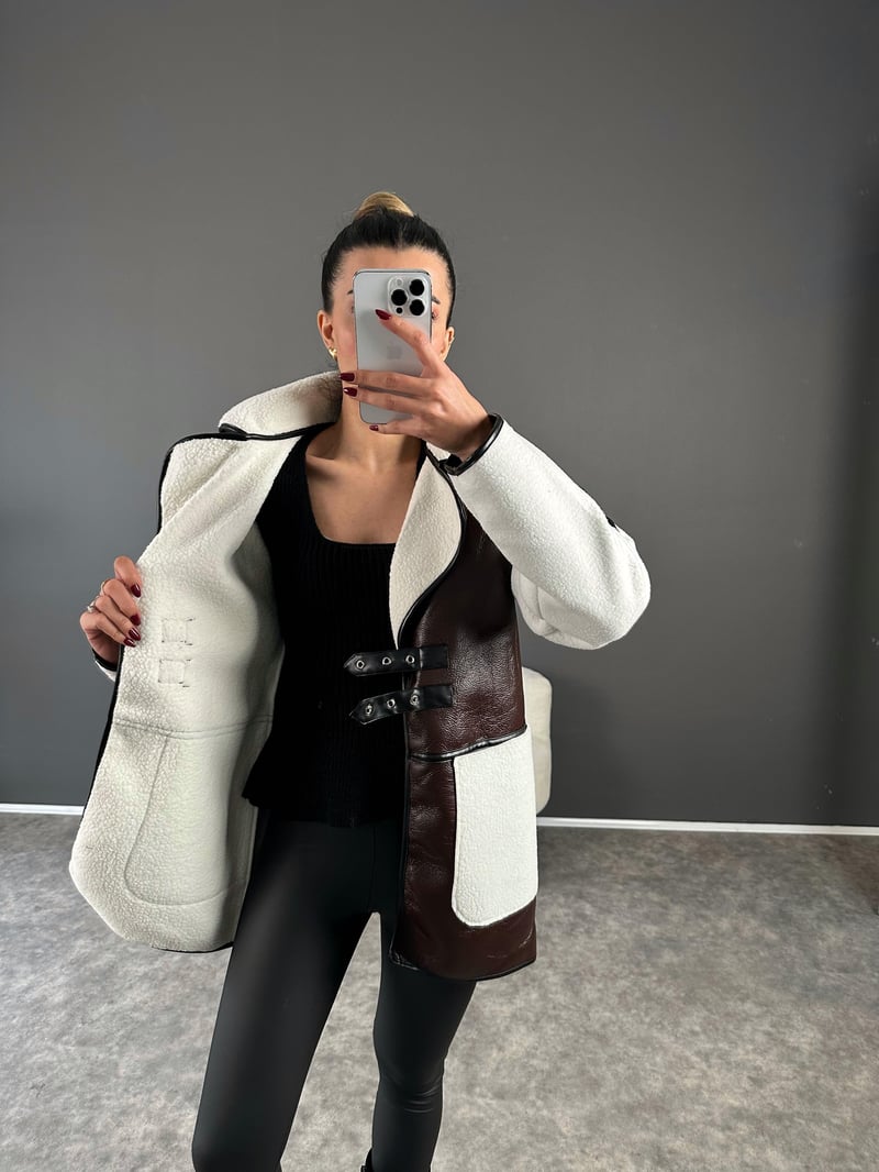 Rimi Kahverengi İçi Peluş Tasarım Kemer Detaylı Mont 