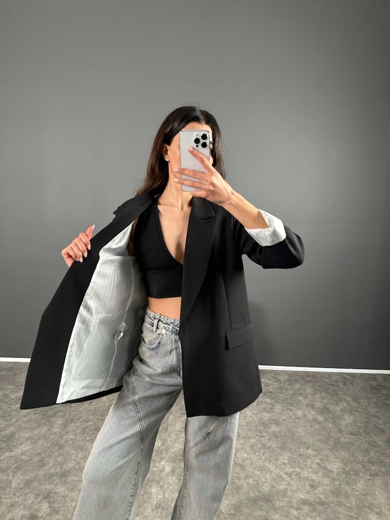 Siyah Premium Kalite Astarlı Double Kumaş Blazer Ceket 