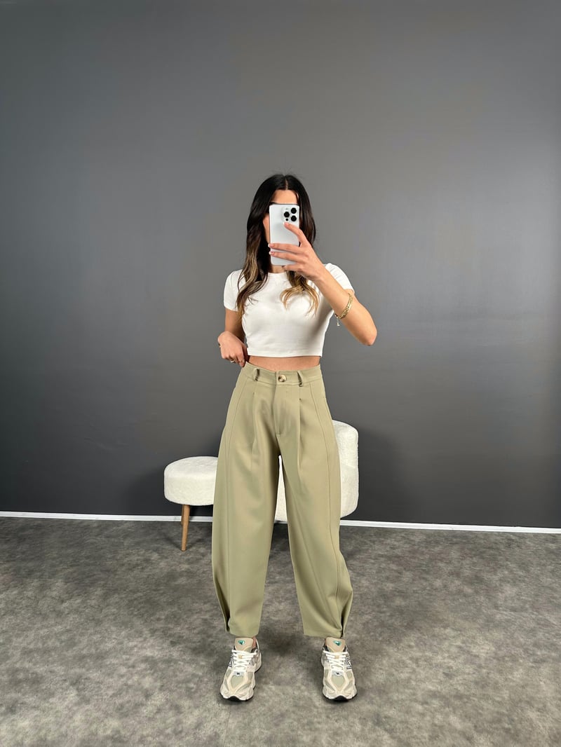 Julia Yeşil Balon Şalvar Premium Pantolon