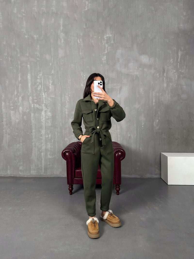 Nuga Haki Kuşaklı Şardonlu Tulum