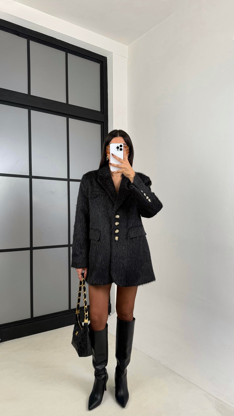 Siyah Astarlı Vatkalı Keçe Kumaş Blazer Ceket GAUS-00225
