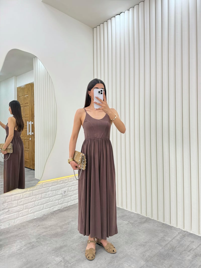 Kahve Askısı Ayarlanabilir Moda Kumaş Tulum Gaus00331