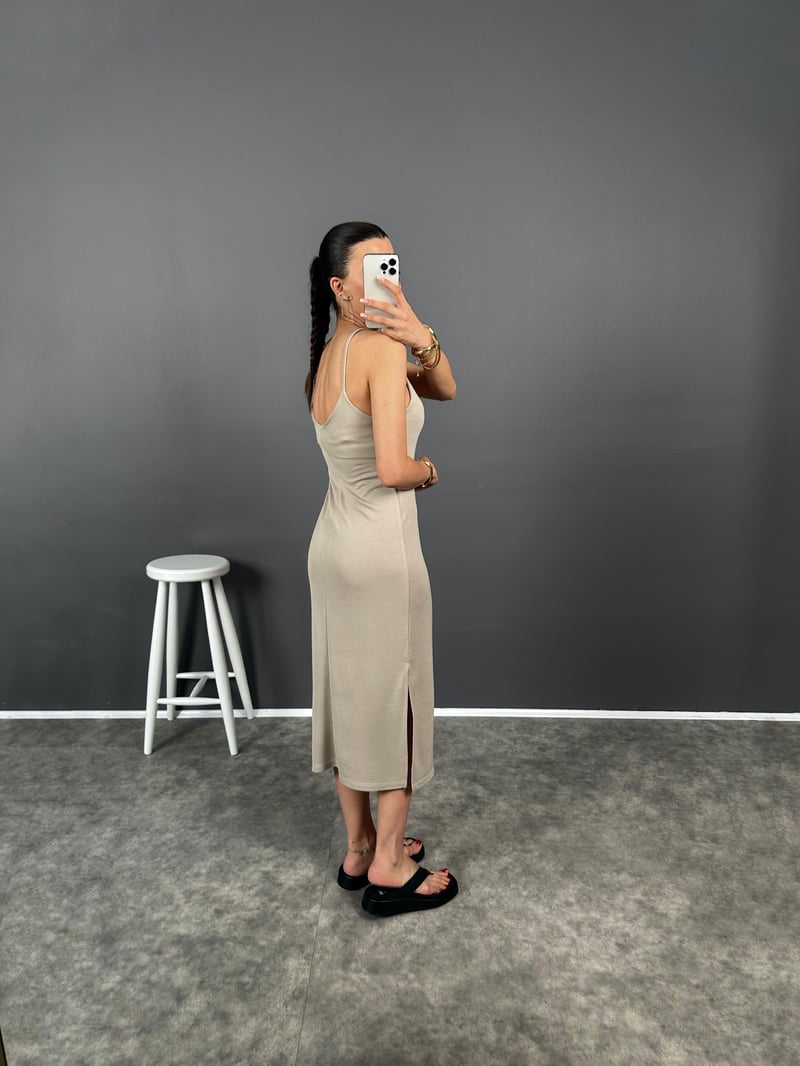 Karlee Taş İp Askılı Yırtmaçlı Elbise 