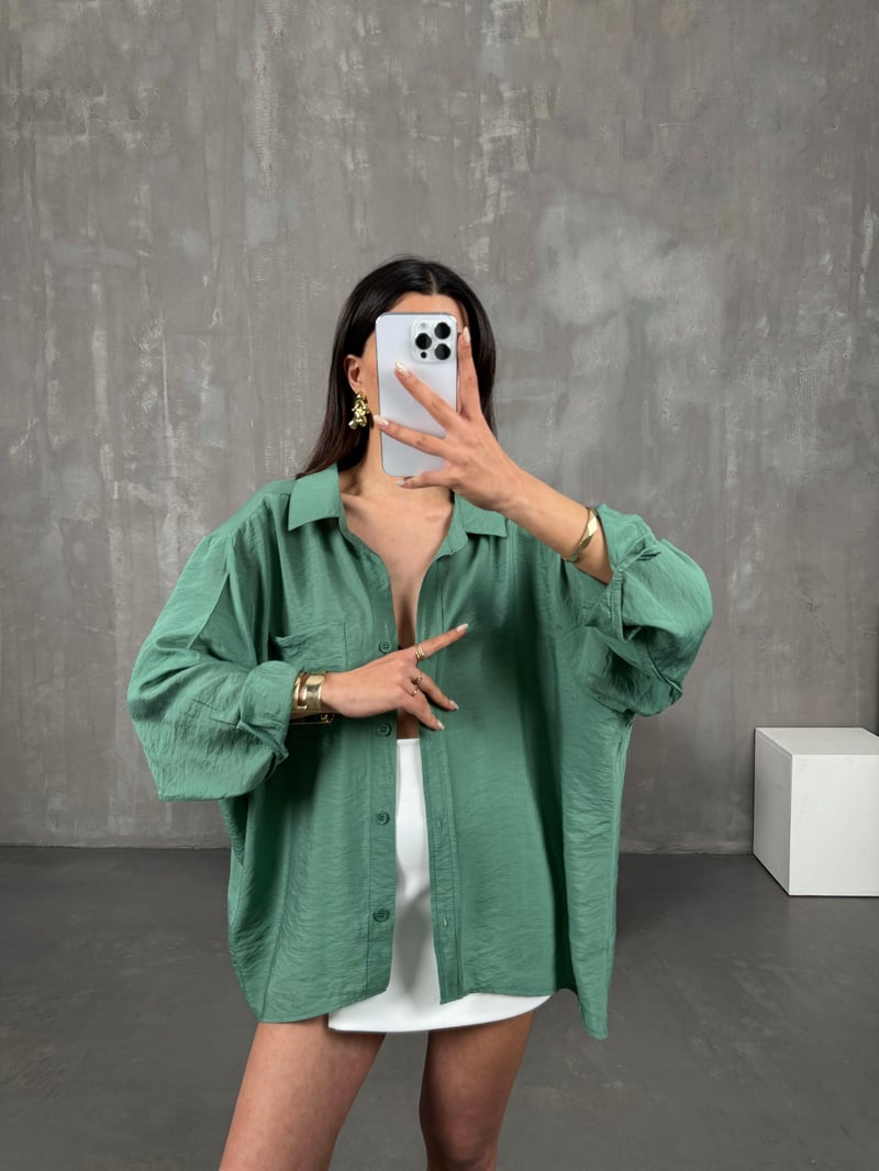 Ole Yeşil Oversize Gömlek