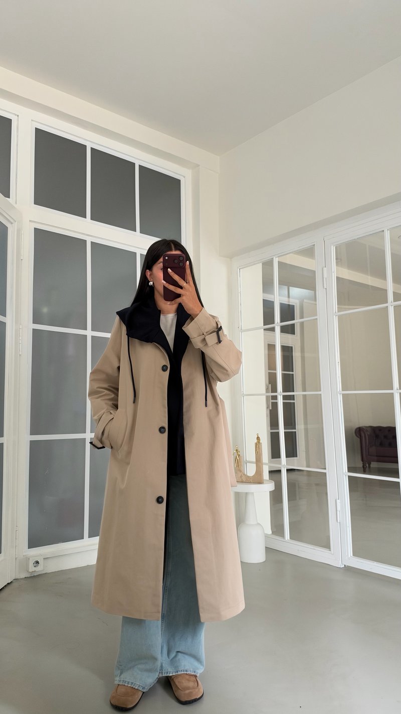 Bej Hırka Detaylı Kuşaklı Trençkot GAUS-02051