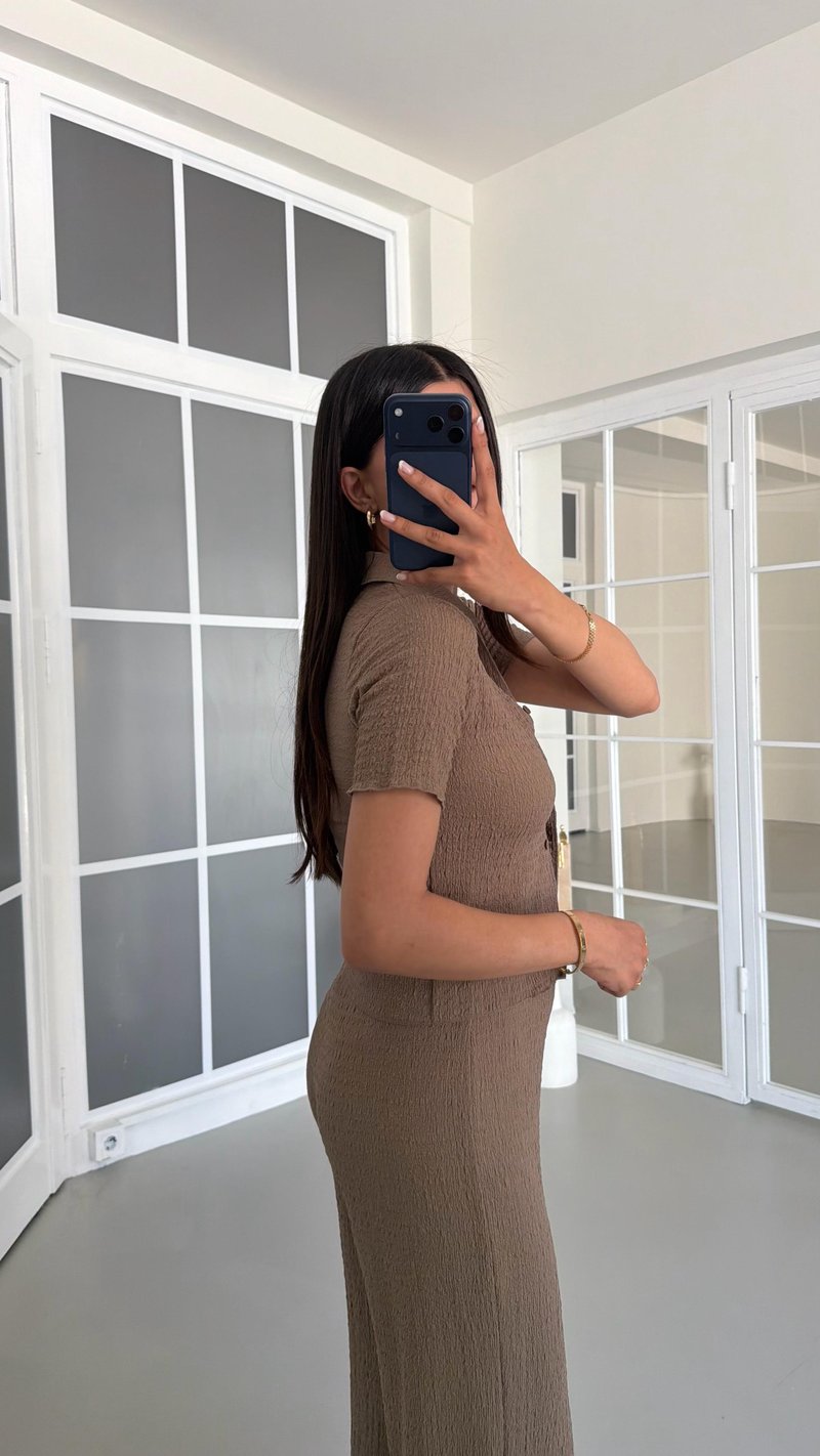 Vizon Crop Bluz Beli Lastikli Pantolon Bürümcük Takım GAUS-01555