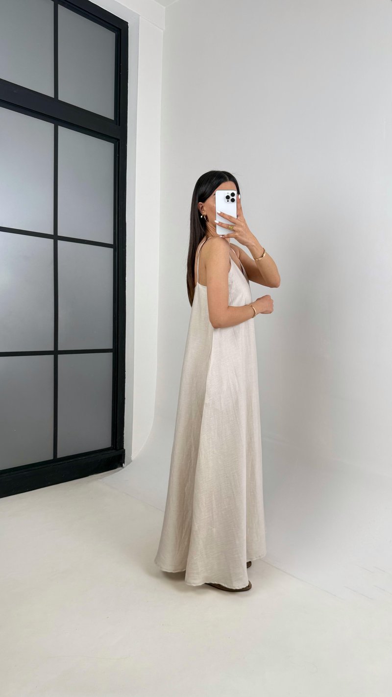 Taş Askılı Astarlı Cepli Tencel Elbise Gaus00449