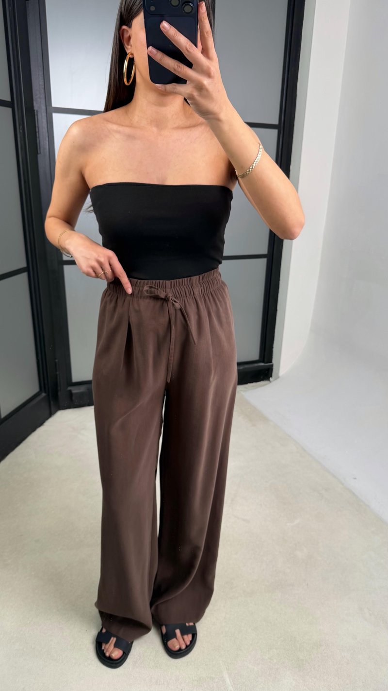 Kahve Beli Lastikli Tencel Pantolon GAUS-01331