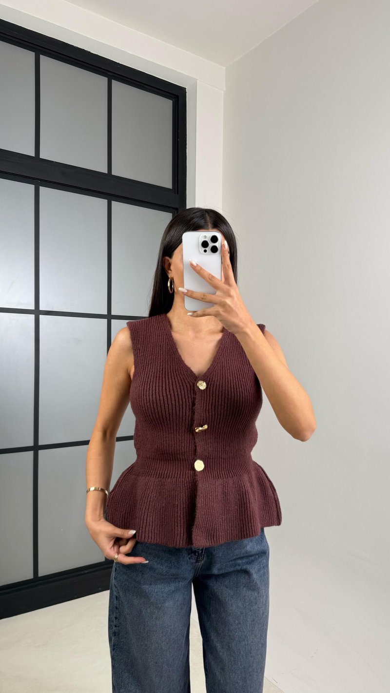 Bordo Beli Lastikli Triko Yelek GAUS-00535