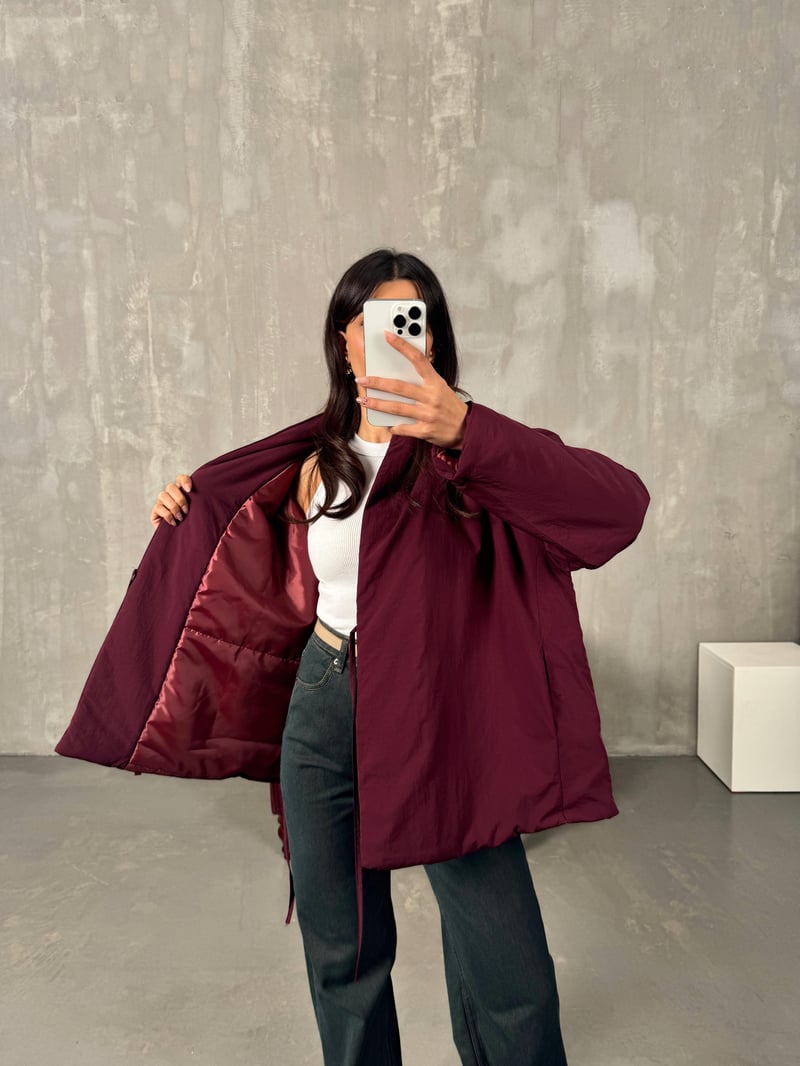 Gows ZR Model Bordo Önden Bağlamalı Mont