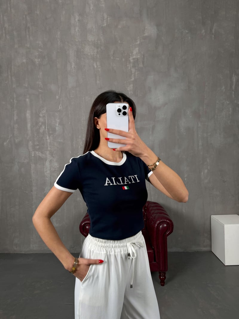 Rambe Lacivert Yazı Baskılı Tshirt