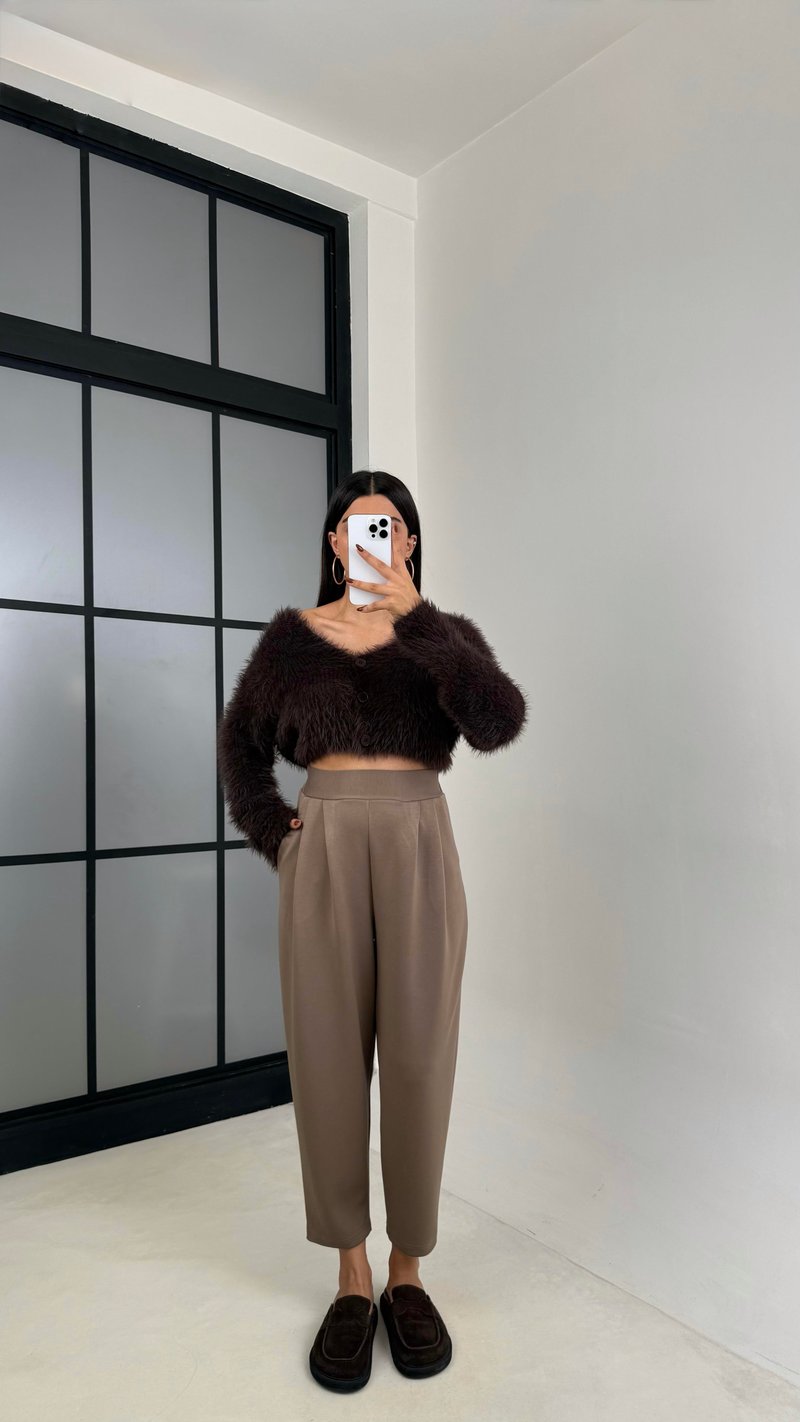 Kahve Beli Lastikli Modal Kumaş Şalvar Pantolon GAUS-00210