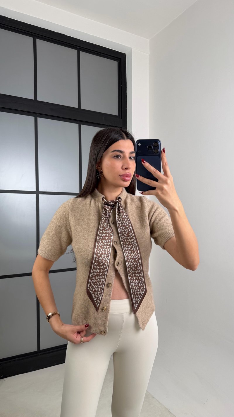 Vizon Fular Detaylı Kısa Kol Triko Kazak GAUS-00681