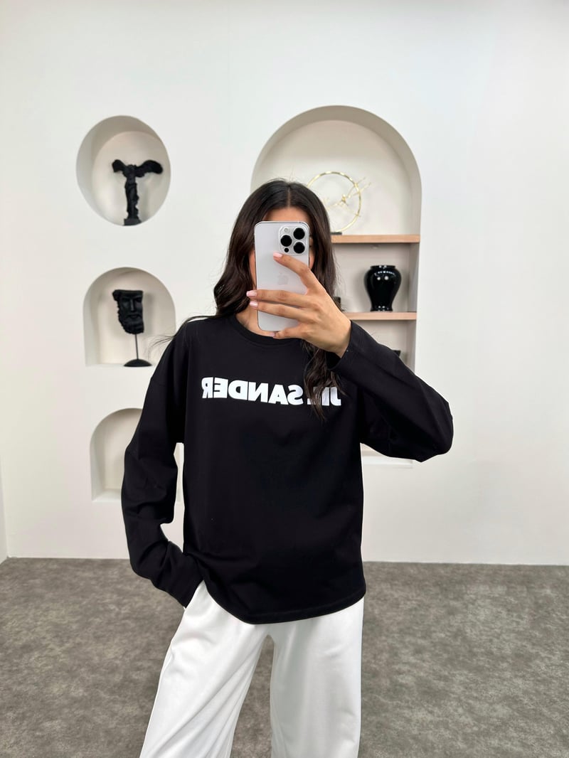 JS Siyah Bisiklet Yaka Sweatshirt