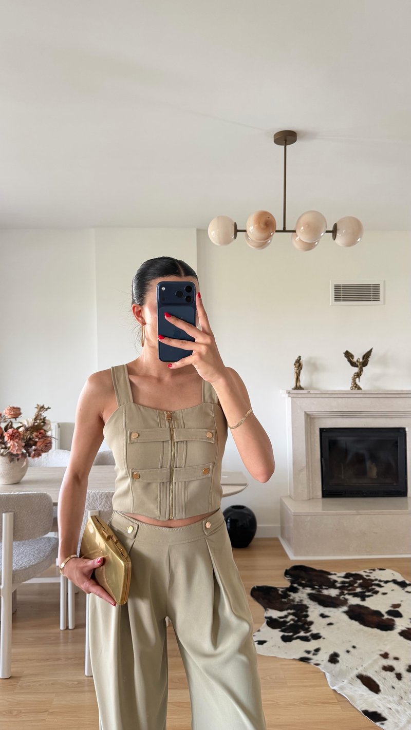Açık Yeşil Düğme Detaylı Bluz Pantolon Takım GAUS-01589