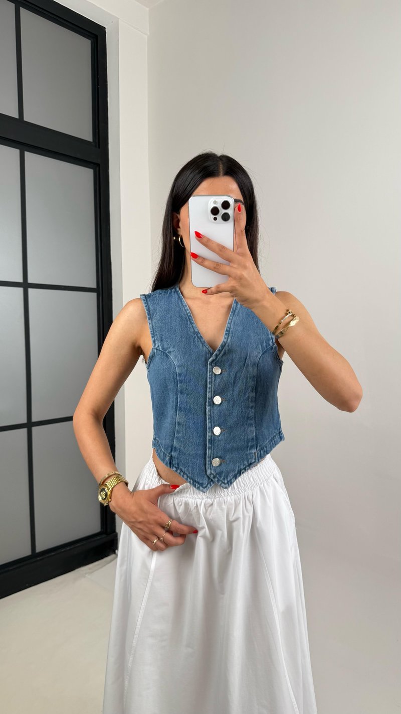 Koyu Mavi Denim Muadil Yelek Gaus00487