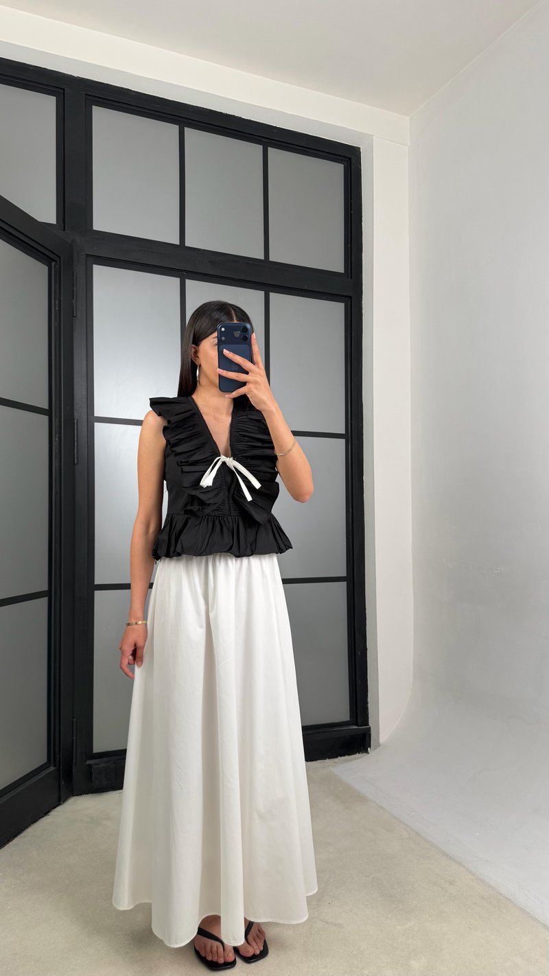 Beyaz Beli Lastikli Poplin Etek GAUS-01526