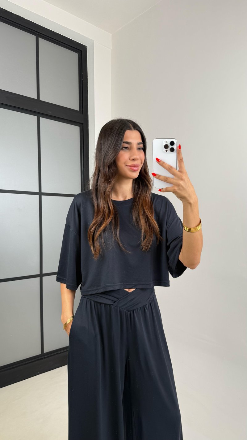 Lacivert Bluz Beli Lastikli Pantolon OYS Muadil Modal Takım GAUS-0011