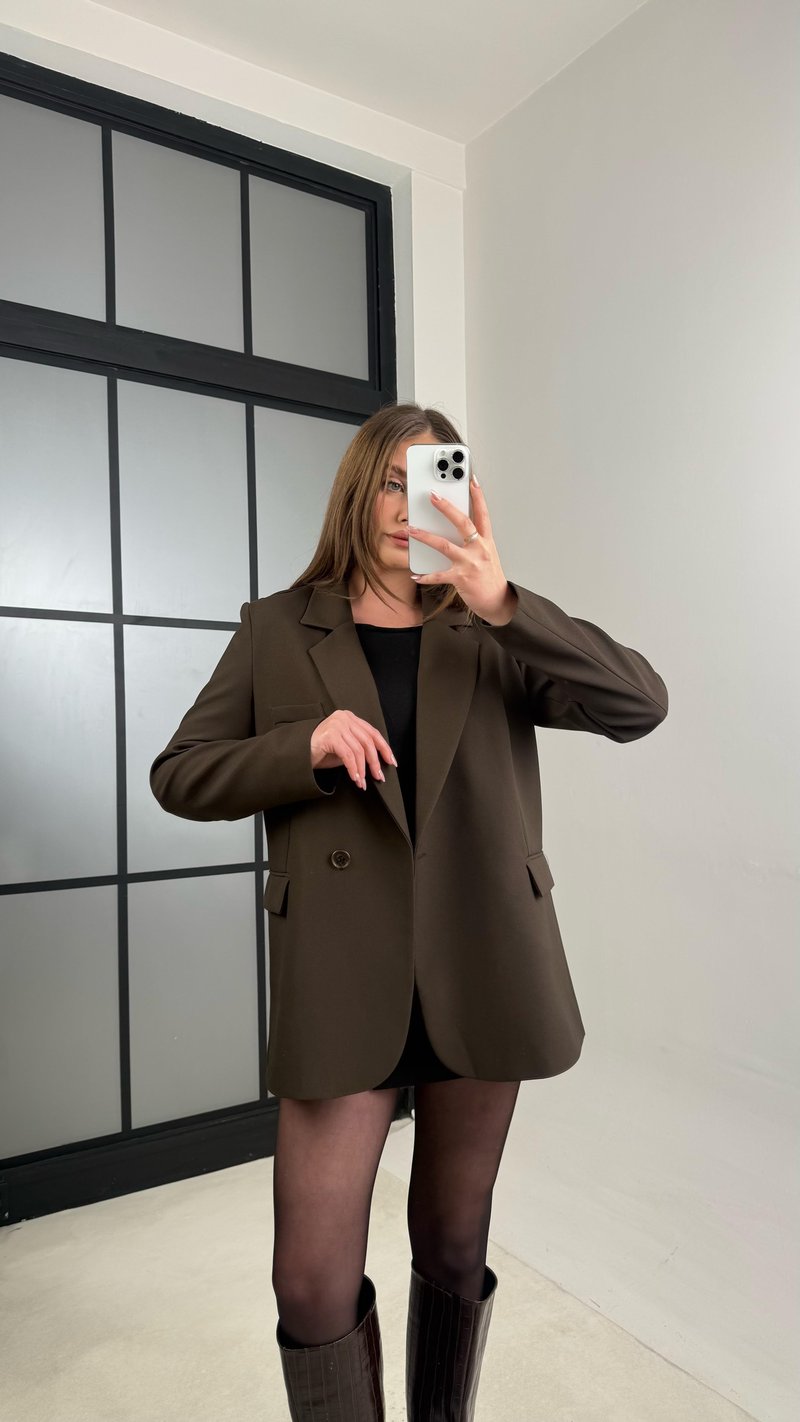 Acı Kahve Astarlı Vatkalı Fular Detaylı Blazer Ceket GAUS-00976